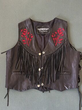 Unik Black Leather Vest with Red Accents